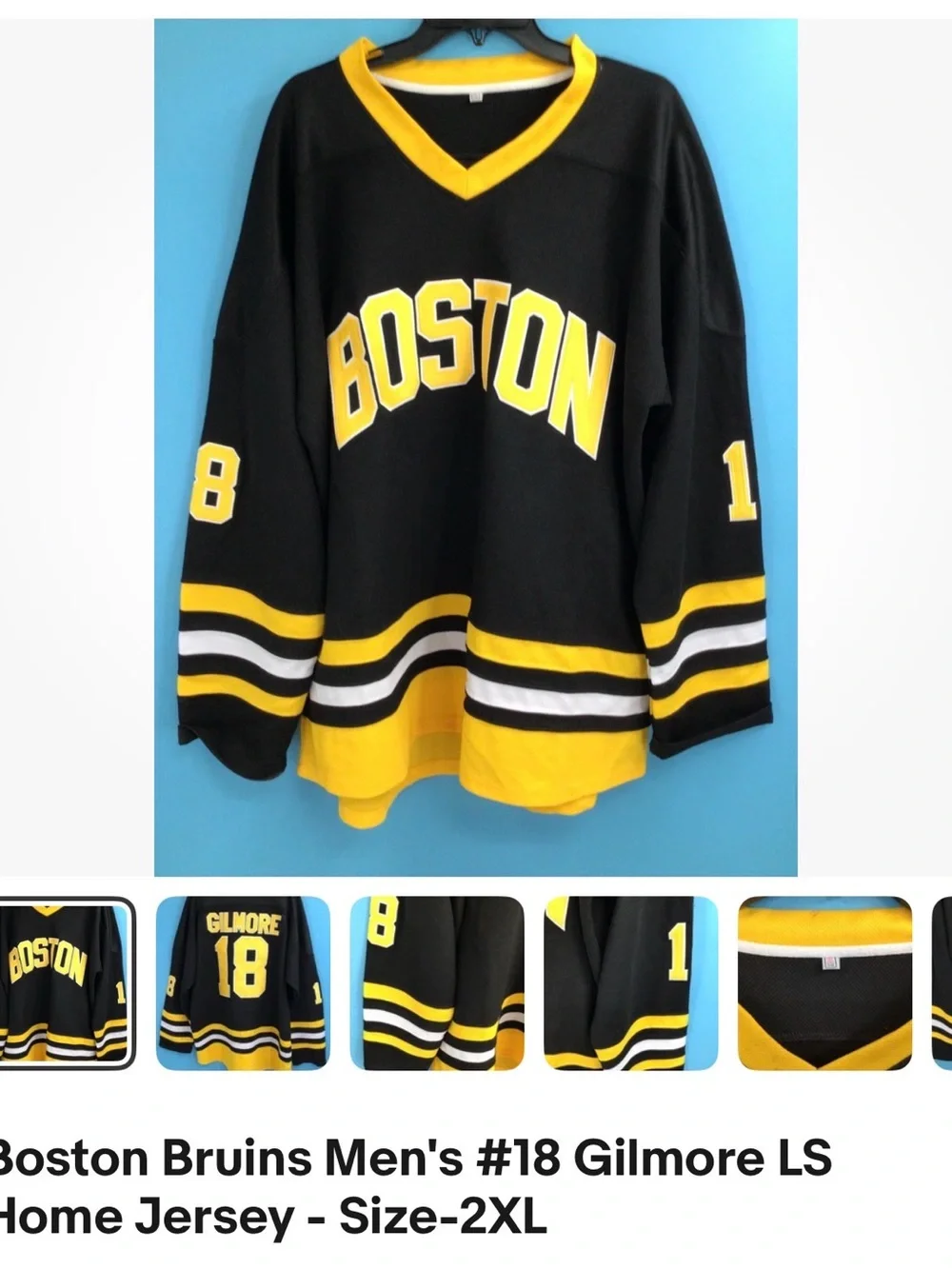 Happy Gilmore #18 Boston Hockey Jersey Men’s 2XL Black Gold Movie Style